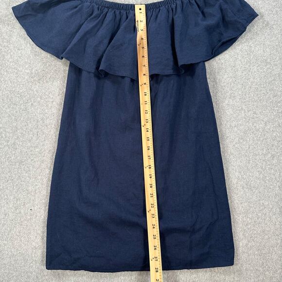 Old Navy Off Shoulder Ruffle Dress Women's Small Navy Blue Linen Blend - Picture 3 of 8